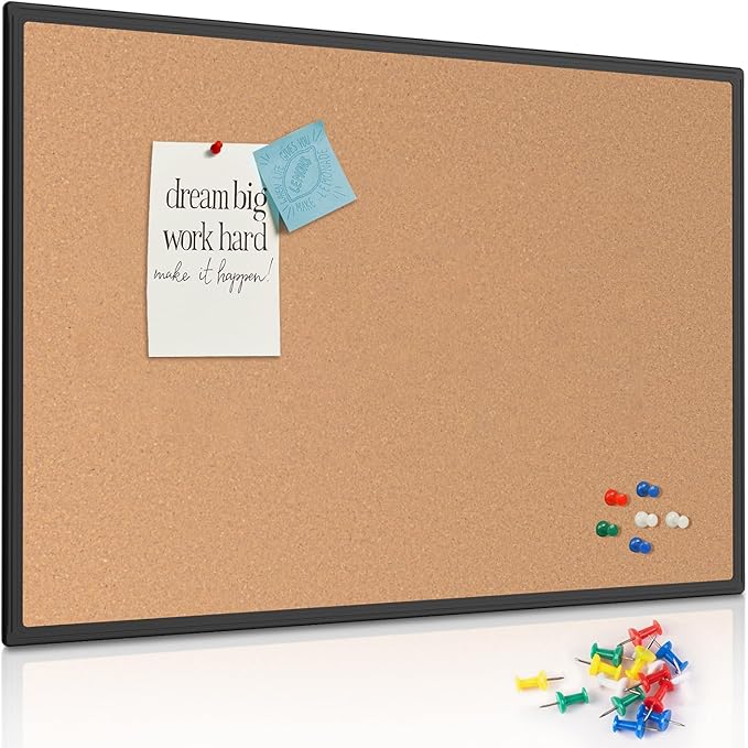 Board2by Cork Board Bulletin Board 48" x 36", Black Aluminium Framed 4x3 Corkboard, Office Board for Wall Cork, Large Wall Mounted Notice Pin Board with 18 Push Pins for School, Home & Office-DeskLoop Office