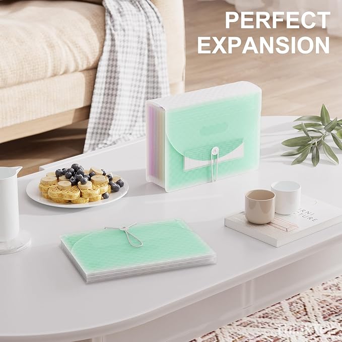 ThinkTex Accordion File Organizer, 12 - Pocket Expanding File Folders for Paper Receipts, Bills&Taxes Organizer, Letter/A4 Size Document Holder for School, Office, Home with Colorful tabs - Green-DeskLoop Office