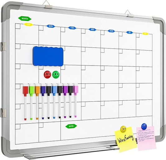 Large Dry Erase Calendar Whiteboard for Wall, Polegas 24" X 18" Magnetic White Board Calendar, Double Sided Whiteboard Calendars Dry Erase, Wall Hanging Monthly Board for Home School Office-DeskLoop Office