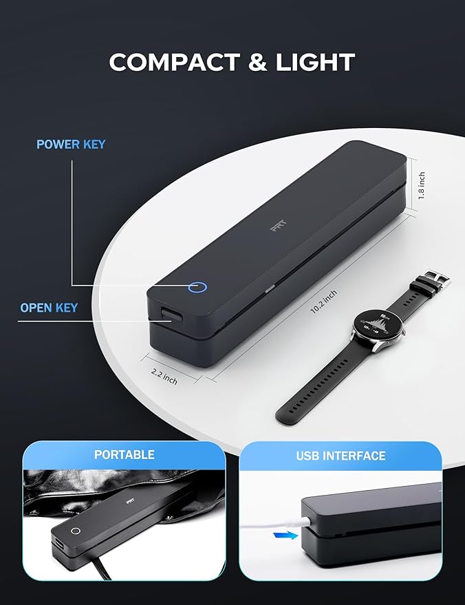 PRT Portable Printer Wireless for Travel, Inkless Bluetooth Small Mobile Thermal Printer, Support 8.5" X 11", A4, Compatible with iOS, Android, Laptop for Home Use, Office & Vehicles, 300 DPI, Black-DeskLoop Office