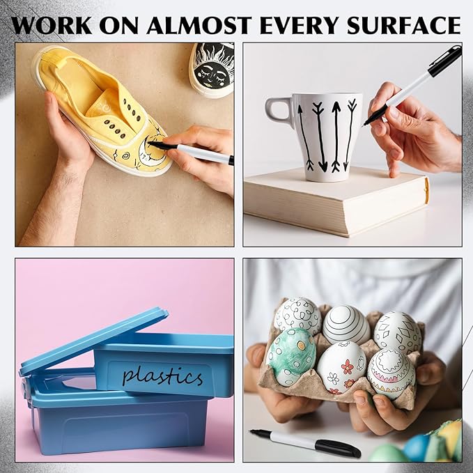 200 Pack 0.4mm Ultra Fine Point Permanent Marker Bulk, Fine Tip Permanent Markers Set, Quick Dry, Waterproof, Durable, Works on Paper, Glass, Ceramic, Plastic, Wood, Rock, Metal (Black)-DeskLoop Office