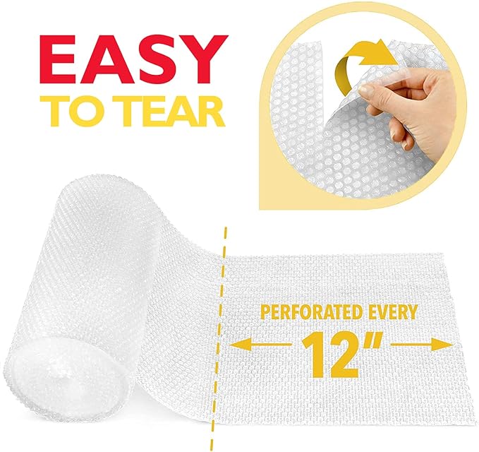 12" x 60 ft Bubble Cushion Wrap, Perforated Every 12 Inch 2 Rolls 30 ft Each for Packing & Moving-DeskLoop Office