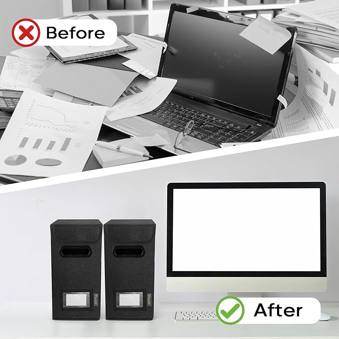 BALEINE File Organizer Box with Lid, Collapsible File Folder Organizer with Plastic Slide, Hanging File Folder Box for Office Document Storage (2 Pack, Black, S)-DeskLoop Office