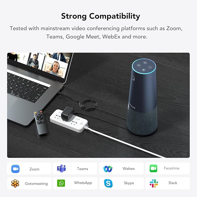 NUROUM C40(2nd Gen) 2K Video Conference Webcam with Microphone and Speaker, 5X Zoom, 4 Noise Cancelling Mics Conference Room Camera, 120°Ultra Wide Angle, 16ft Voice Pickup, for Zoom/Skype/Teams-DeskLoop Office