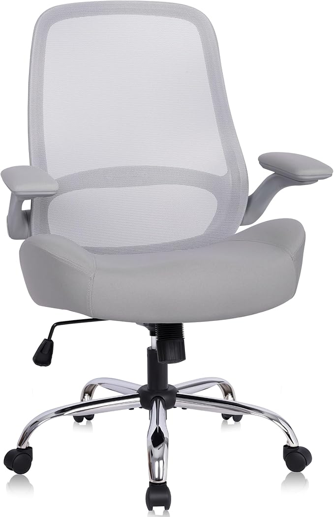 HYLONE Heavy Duty Office Chair, 5" Thickened Seat Ergonomic Desk Chair with Adjustable Armrests, Home Office Computer Chairs for Long Hours Mesh Executive Chair(Grey)-DeskLoop Office
