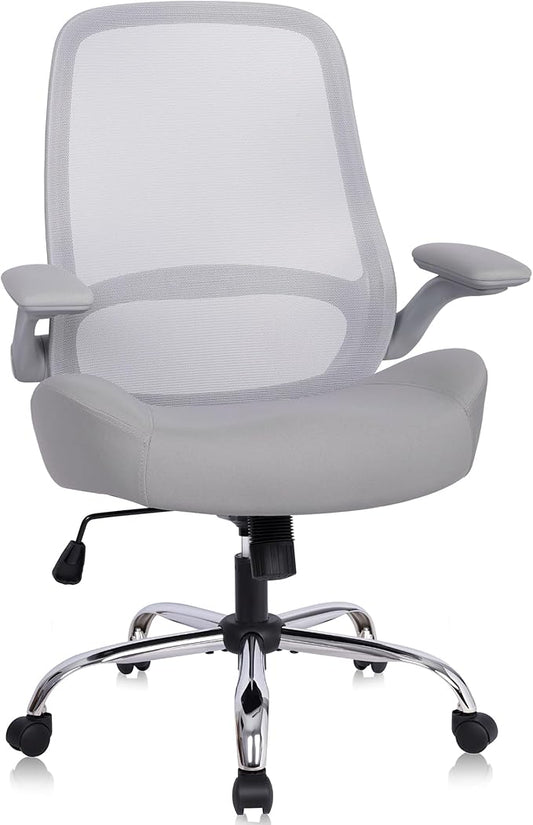 HYLONE Heavy Duty Office Chair, 5" Thickened Seat Ergonomic Desk Chair with Adjustable Armrests, Home Office Computer Chairs for Long Hours Mesh Executive Chair(Grey)-DeskLoop Office