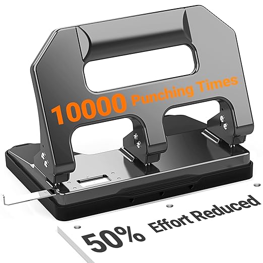 3 Hole Punch Heavy Duty, AFMAT 3 Hole Puncher for Binder, 10000+ Punching Times, 40-Sheet Three Hole Punch, Metal Hole Puncher 3 Ring, 50% Reduced Effort, Bulit-in S.S. Paper Guide, Gray-DeskLoop Office