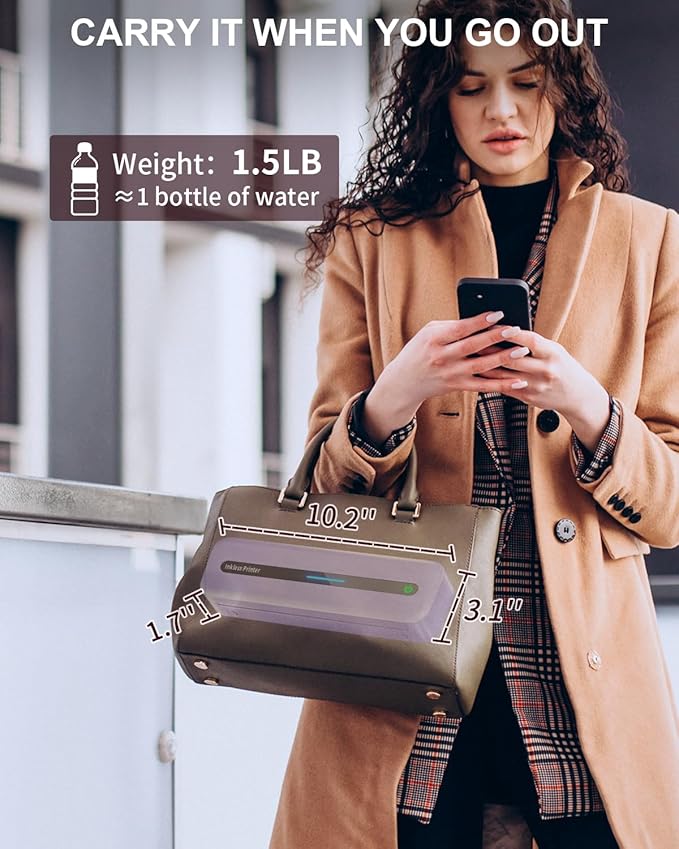 COLORWING Portable Printers Wireless for Travel, 300DPI Mini Compact Inkless Printer, Thermal Bluetooth Printer Compatible with Android and iOS Smartphone & Tablet & Laptop - Purple-DeskLoop Office