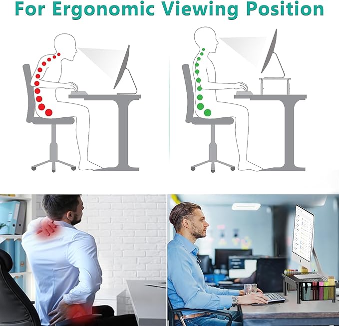 WALI Computer Monitor Stand with Storage, Desk Organizer with Drawer and Pen Holder, Desk Monitor Riser 3 Height Adjustable, Laptop Riser for Computer, Laptop, Printer (STT003DH-B), 1 Pack, Black-DeskLoop Office