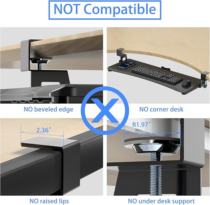 suptek Large Keyboard Tray Under Desk Pull Out with C Clamp Mount, Computer Keyboard & Mouse Tray, 34 (38 Including Clamps) x 11.8 inch Slide-Out Platform Computer Drawer for Typing, Black, DSF1LB-DeskLoop Office