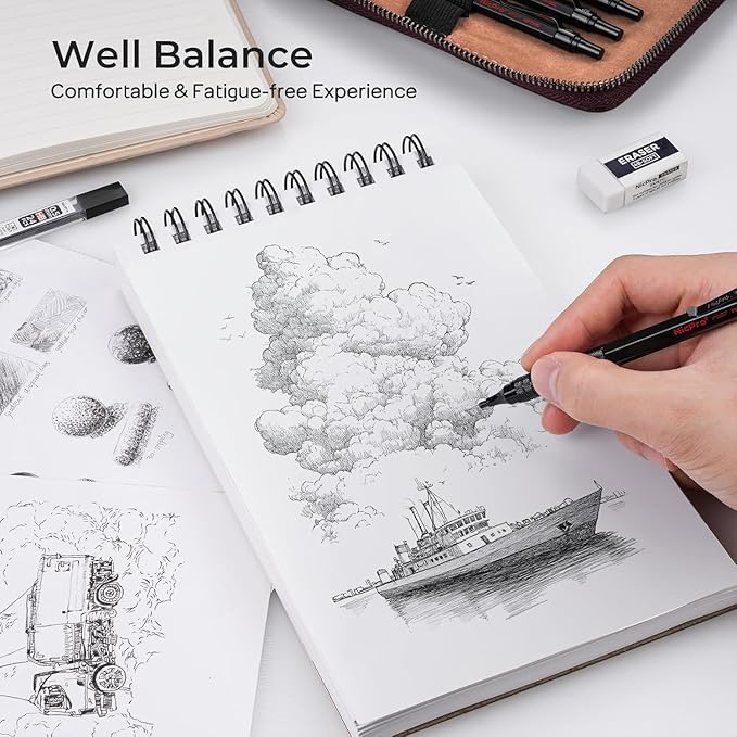 Nicpro 33PCS Black Metal Mechanical Pencil Set in Leather Case, Art Drafting Pencil 0.3, 0.5, 0.7, 0.9 mm, 2mm Lead Holders for Sketching Drawing with 18 Tube (6B 4B 2B HB 2H 4H Colors) Lead Refills-DeskLoop Office