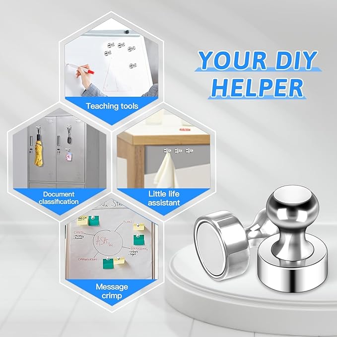 50Pack Magnets for Whiteboard,Strong Silver Refrigerator Magnets,Fridge Magnet,Map Magnets,Small Push Pin Magnet for Whiteboard,Fridge,Office,Classroom-DeskLoop Office