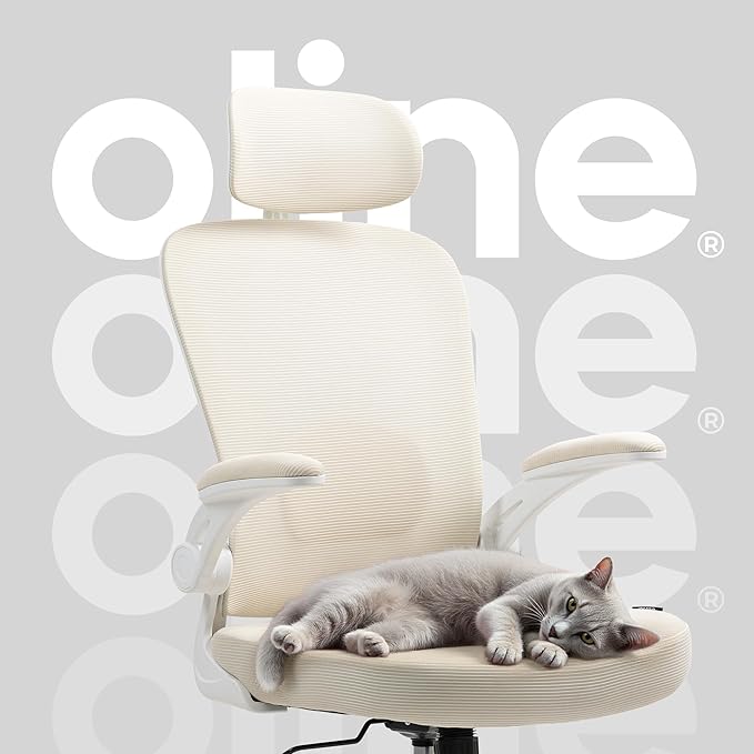 Oline ErgoAir Ergonomic Office Chair – Adjustable Lumbar Support, Flip-Up Armrests, Mesh Computer Desk Chair, Swivel Rolling Executive Gaming Chair for Home & Office (Beige)-DeskLoop Office