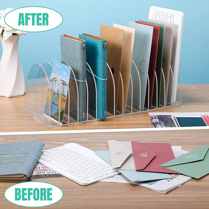 Ctosree Acrylic File Organizer for Desk Vertical 15 Compartments File Sorter Mail Organizer Desktop Countertop Folder Stand Racks for Office Home School Desk(Arch,Clear)-DeskLoop Office