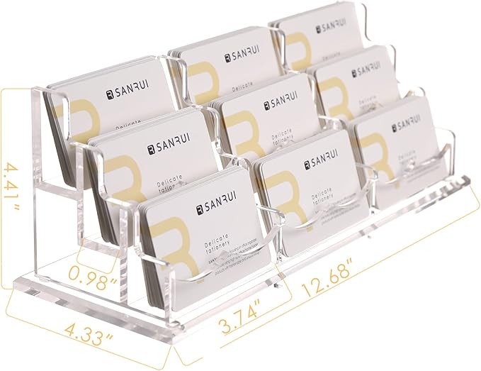 SANRUI Clear Horizontal Business Card Holder Stand for Desk, Acrylic Desktop Display Name Cards Holders Organizer Storage Rack,for Exhibition, Home , Office ,3 Tier 9 Pocket , 540 Card Capacity-DeskLoop Office