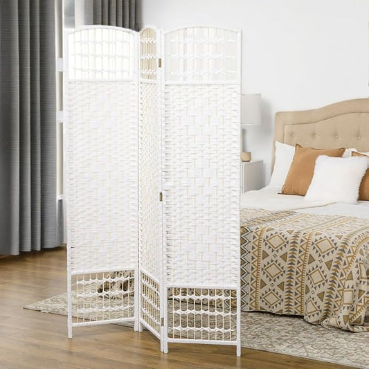 NicBex Room Divider 3 Panel Room Dividers with Woven Paper Design Partition Room Dividers and Folding Privacy Screens 5.6 FT Wall Divider for Office, Room Separation,47.25" W x 0.5" D x 67" H, White-DeskLoop Office