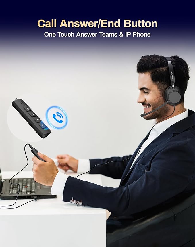 USB Headset with Microphone for PC-Wired Noise Reduction Office Headset work for Laptop/Mac,Computer Headphones with Volume Control & Mic Mute,Compatible with Zoom/Skype/MS/Teams/Call Centers-DeskLoop Office