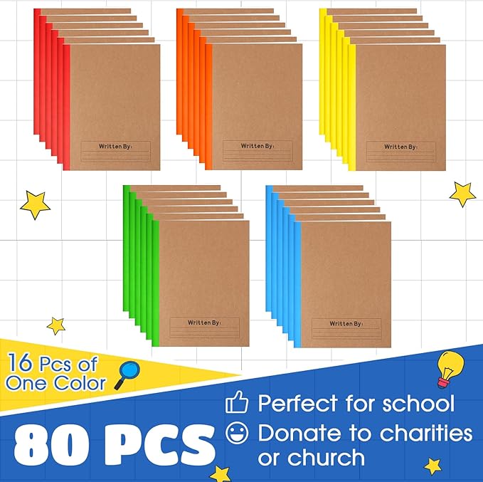 Henoyso 80 Pcs Primary Composition Notebook for Kids 9.75 x 7.5 Inch K-2 Primary Writing Journal with Rainbow Spine 60 Pages Draw and White Journal for Student Back to School Supplies-DeskLoop Office