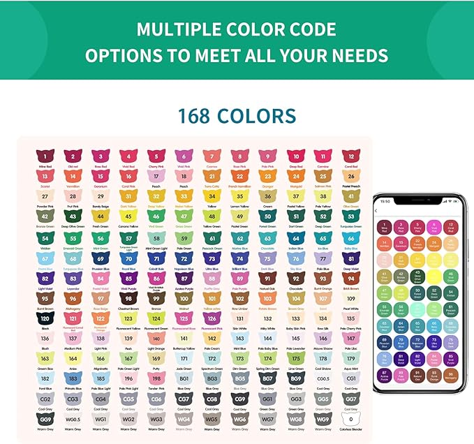 168 Colors Alcohol Markers with Free App, Dual Tip Art Markers with Kickstand Case for Artists Adults and Kids. Alcohol Based Marker for Coloring Painting Sketching and Drawing, Great Gift-DeskLoop Office