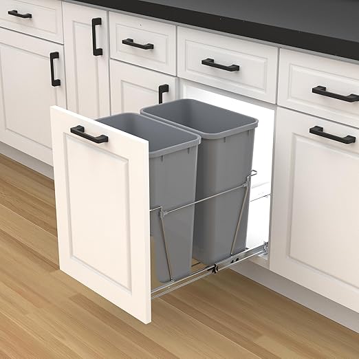 Double Pull-Out Trash Can for Under Kitchen Cabinets Include Double 35QT Trash Bin Doesn't Include Door Fittings, Bottom-Mount Recycling Bin-DeskLoop Office