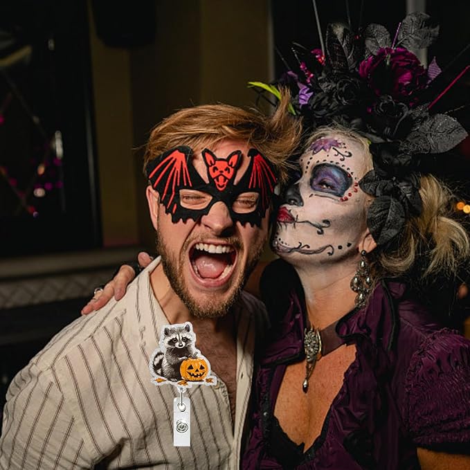 Halloween Cute Pumpkin Badge Reel Holder Retractable for Nurse Nursing Medical Worker & Teacher Pumpkin Bow Badge Reel with Alligator Clip & Durable Nylon Cord Acrylic Name Tag Card Badge Clip-DeskLoop Office