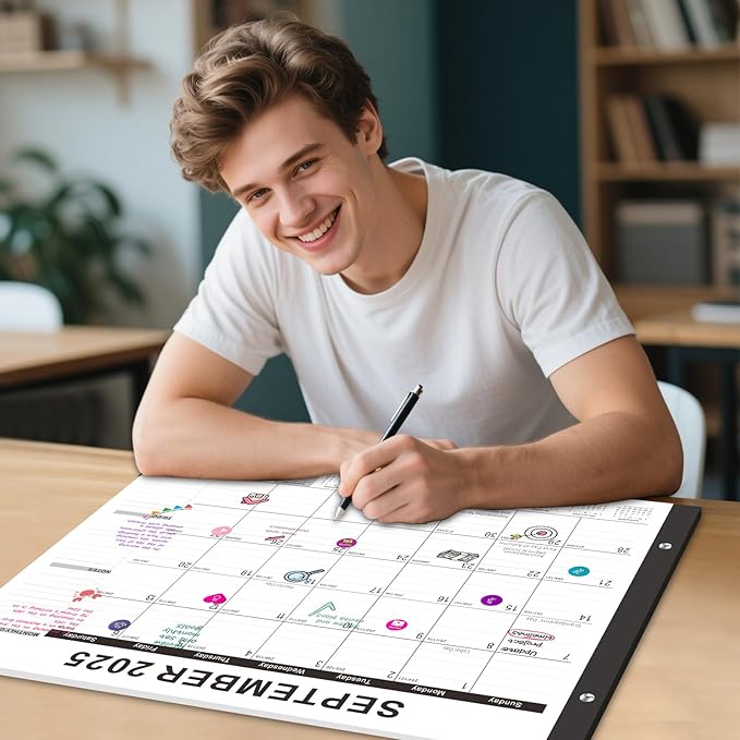 Gannyfer Desk Calendar 2025-2026, Large Calendar 2026 22" x 17", July 2025 - Dec 2026, 18 Monthly Academic Desktop Pad Calendar with Plastic Cover, Thick Paper, for Planning and Organizing in Office, School, Family(6 Stickers)-DeskLoop Office