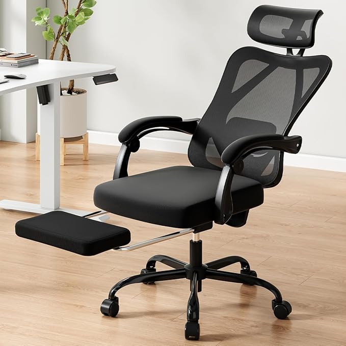 Farini Ergonomic Office Chair with Footrest, Mesh Office Desk Chair with Headrest, High Back Computer Chair with Adjustable Lumbar Support.for Home Office Study Room Bedroom (Black)-DeskLoop Office