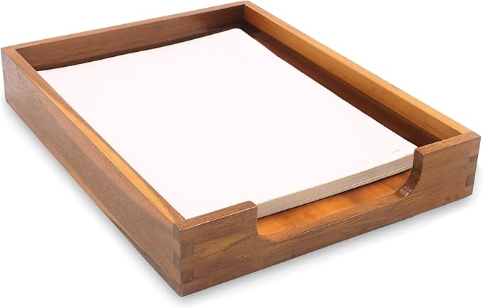 KOLWOVEN Wood Letter Tray -Load Documents Tray for Office Desktop Organizer - Desk Magazine, File, Folder, Paper Holder - Paper Document File Tray Front Drak Brown-DeskLoop Office