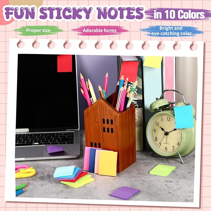 Zubebe 200 Pads Sticky Notes Bulk, Bright Colors Notepads Self Stick Note Square Memo Post Sticky for Office School, 45 Sheets/pad(1.5 × 2 Inch)-DeskLoop Office