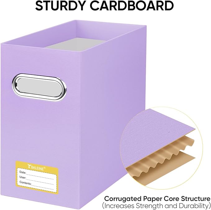 BALEINE File Organizer Box, Cardboard File Folder Organizer with Handle for Letter Size, Portable Collapsible Hanging Filing Box for Home Office Document Storage (4 Pack, Lavender)-DeskLoop Office