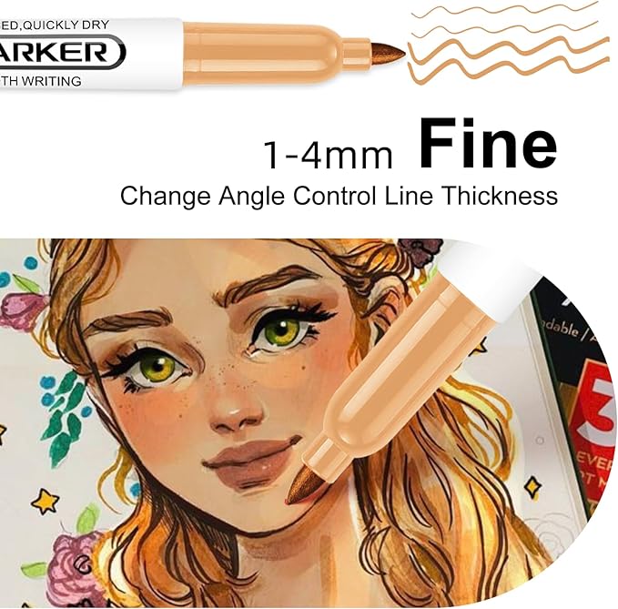 SFAIH 24 Skin Tone Permanent Markers - Assorted Portrait Colors, Fine Point Permanent Markers for Portrait, Figure, Animals, Trees Painting, Coloring Book, Decorate Wood, Quick Drying, Fade Resistant-DeskLoop Office