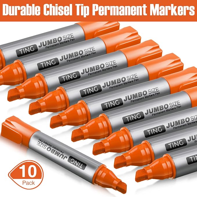 Fuutreo 10 Pack Jumbo Permanent Markers Bulk Large Chisel Tip Permanent Markers Quick Drying Waterproof Big Huge Poster Pens for Office, Logistics Company and More(Orange)-DeskLoop Office
