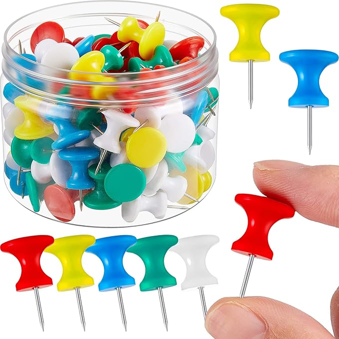 Outus 100 Pcs Giant Push Pins Large Thumb Tacks Plastic Heads 1 Inch Jumbo Push Pins for Cork Board Map Posters Office School(Red, Yellow, Blue, Green, White)-DeskLoop Office