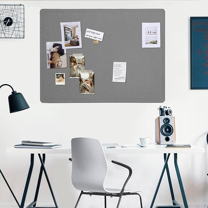 Large Bulletin Board - 48 x 36 Inches, Decorative Felt Pin Board for Wall - 4' x 3' Foldable Photo Display Board with Self-Adhesive Tape, Includes 20 Push Pins - Gray-DeskLoop Office