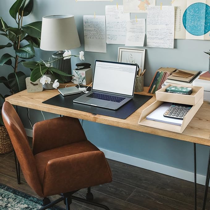 2-Tier Wood Letter Tray Wooden Desk Organizer Letter-Size Tray Magnetic Paper Document File Organizer for Office Supplies Collection Folders Notebooks Desktop Workspace Holder-DeskLoop Office