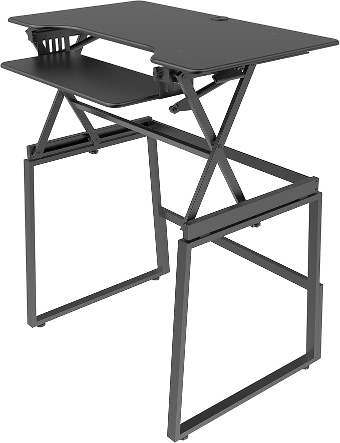 Rocelco 40" Large Height Adjustable Standing Desk BUNDLE - Quick Sit Stand Up with Floor Stand - Tall Gas Spring Assist Computer Workstation - Retractable Keyboard Tray - Black (R DADRB-40-FS2)-DeskLoop Office