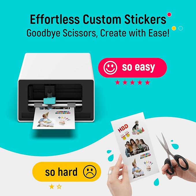 Liene PixCut S1 Color Sticker Printer & Cutting Machine - All-in-One Sticker Maker for DIY Crafts, Custom Labels & Gifts. Thermal Dye-Sublimation Photo Printer, 300 DPI, Precise AI Auto-Cutting-DeskLoop Office