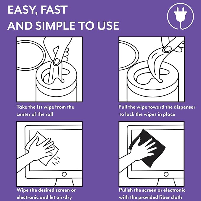 Electronic Cleaning Wipes - Computer, TV, Monitor, Phone, Laptop, Tablet, Keyboard, Camera & Lens Cleaner, Portable Tech Screen Cleaner - With Microfiber Cloth - Canister, 150 Count-DeskLoop Office