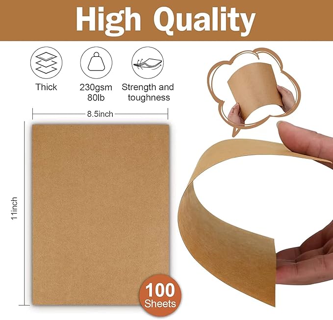 100 Sheets Kraft Paper Brown Cardstock 8.5 x 11, Goefun 80lb Card Stock Printer Paper for Invitations, Menus, Crafts, DIY Cards-DeskLoop Office