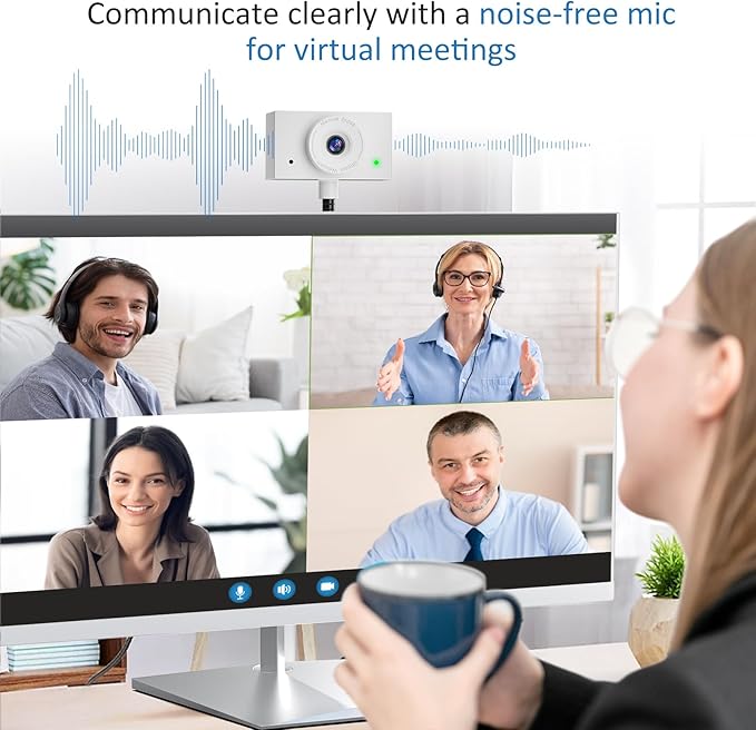 Webcam 1080P for PC, Eye Contact Webcam for Desktop Computer (White)-DeskLoop Office