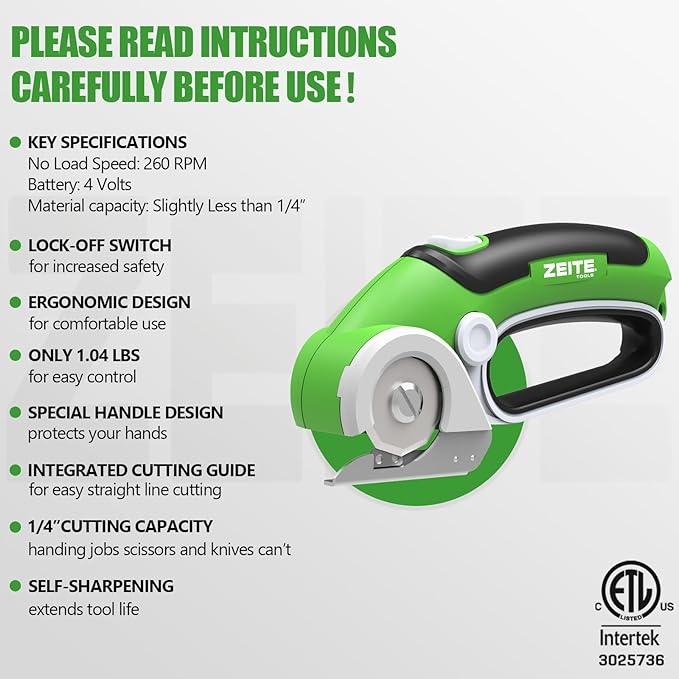 ZEITE 4V Cardboard Box Cutter,Cordless Electric Scissors,with 2 Blades,Storage Box,USB Charging Cable,Max Cutting 1/4",Ideal for Cardboard,Thin Carpet & Plastic Recycling,Easy to Hold and Safe-DeskLoop Office