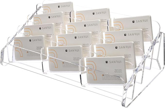 SANRUI Acrylic Business Card Holder for Desk, 4 Tier Clear Tilt Business Name Card Display Holders Stand Storage Organizer Fits720 Business Cards (Horizontal, 12-Slot)-DeskLoop Office