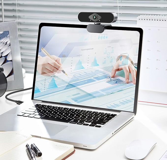 Webcam 1080P HD with Microphone & Privacy Cover, USB Web Cam with Live Streaming HD Video for Mac, PC, Computer and Laptop, Wide Angle Lens 1080P Web Camera with 360 Degree Flexible Mount-DeskLoop Office