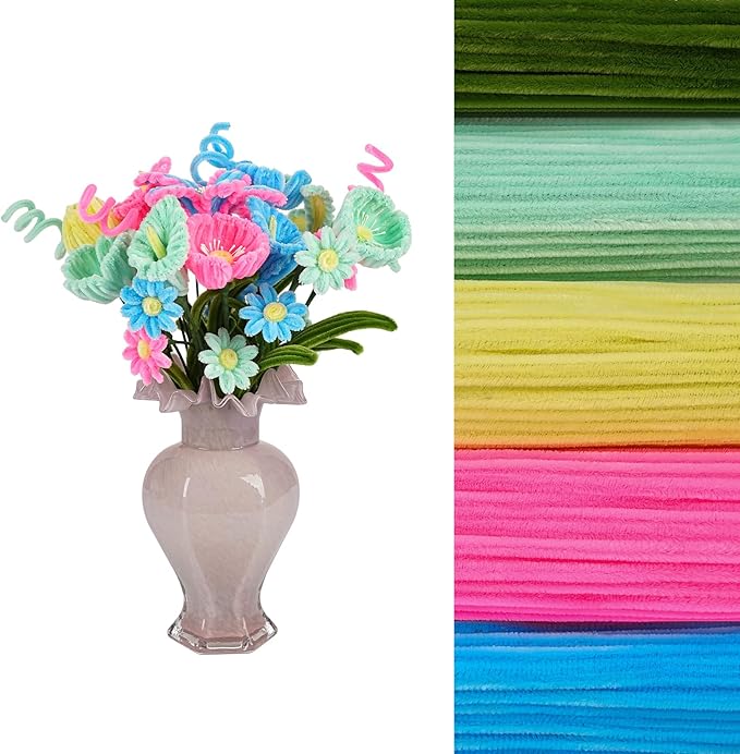 5 Mixed Macaron Colors Chenille Stems Bulk,400 Pcs Pipe Cleaners Craft with Floral Wires, Gardening Tape,Greeting Card,Bouquet Paper,Hot Glue Stick,Stamen & Ribbon,Ideals for DIY School Projects-DeskLoop Office