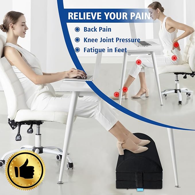 KAYFIA Foot Rest for Under Desk at Work XXL(20in) with 3 Adjustable Heights,Foot Stool with Supportive Gel Foam, Warmer Feet Pocket Footrest for Office Gaming Chair, for Leg Support -Black-DeskLoop Office