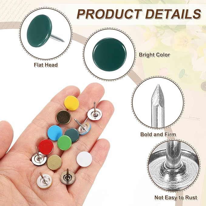 uxcell 150Pcs Upholstery Tacks, 11mmx13mm Flat Head Thumb Tack Decorative Furniture Nails Push Pins for Furniture Sofa Headboards, Green-DeskLoop Office