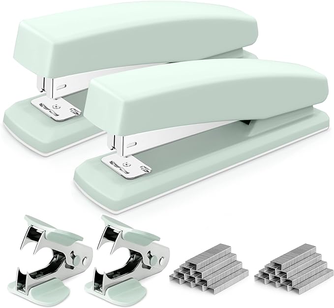 Deli Desktop Stapler, 2 Pack, 25 Sheet Capacity, Includes 2000 Staples and 2 Staple Removers, Green-DeskLoop Office