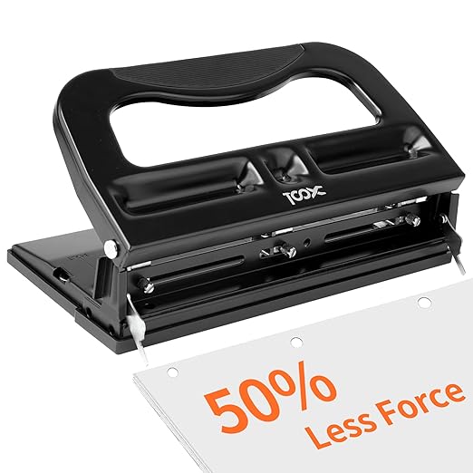 XOOL 3 Hole Punch, Heavy Duty Metal Hole Puncher for 2 or 3 Holes, 9/32" 7mm Hole Diameter, 40-Sheet Capacity, Adjustable Hole Spacing, Non-Slip Base for Office & School-DeskLoop Office