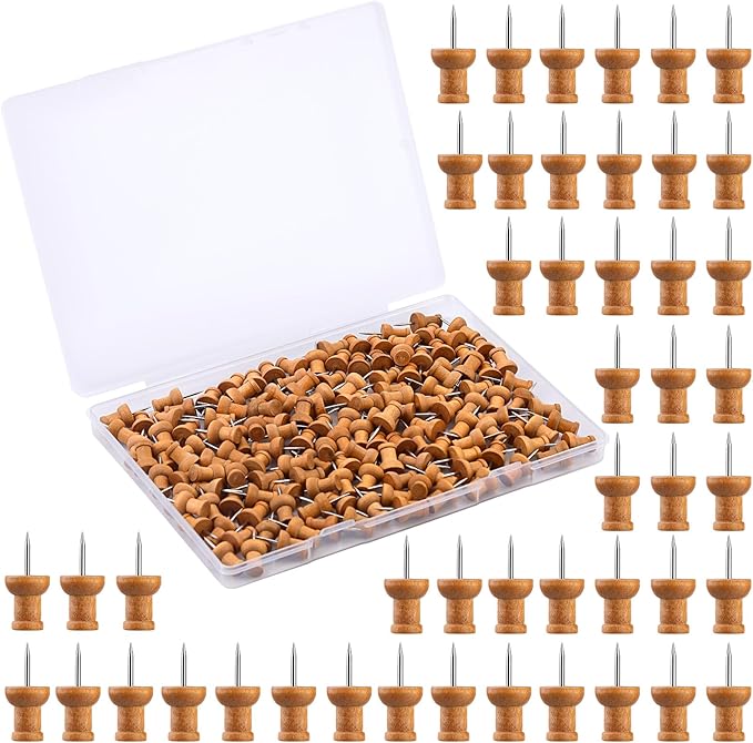 150 Pcs Push Pins for Cork Board, Decorative Thumb Tacks Wooden Push Pins Head Pin Wood Map Tacks Marking Pin, Wood Thumb Tacks Decorative for Bulletin Boards Craft Projects with Storage Box, Coffee-DeskLoop Office