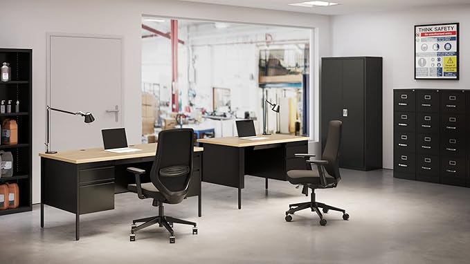 Commercial 4 Drawer Letter Width Vertical File Cabinet, 25" Deep - Black-DeskLoop Office